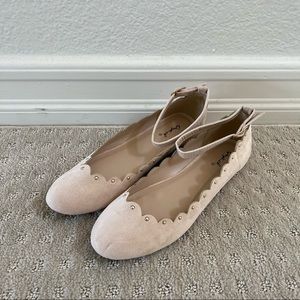 Suede ballet flats with ankle strap